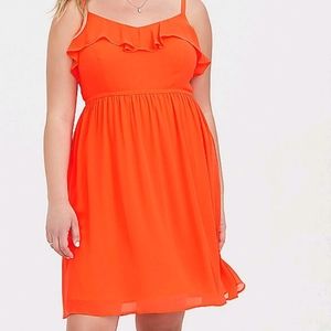 Neon orange chiffon dress